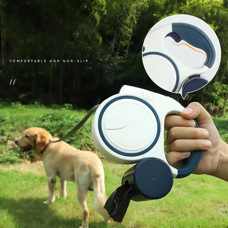 Retractable Dog Leash with LED Light Poop Bag Dispenser 5M Reflective Leash Dog Walking Puppy Tractor Multifunctional Rope